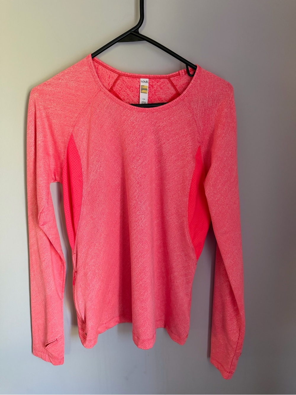Lole Women’s Large Pink Long Sleeve Running Top Thumbholes Zip Pocket Athletic